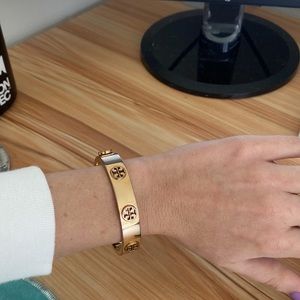 Gold Tory Burch Logo Stud Hinge Bracelet